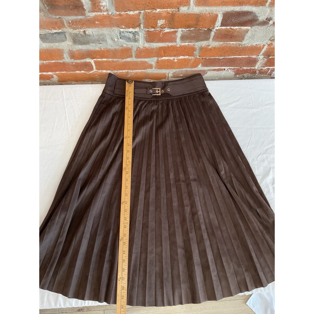 Soft Surroundings Lavina Faux Suede Pleated Stretch Skirt Belted Dark Brown S - Picture 13 of 16